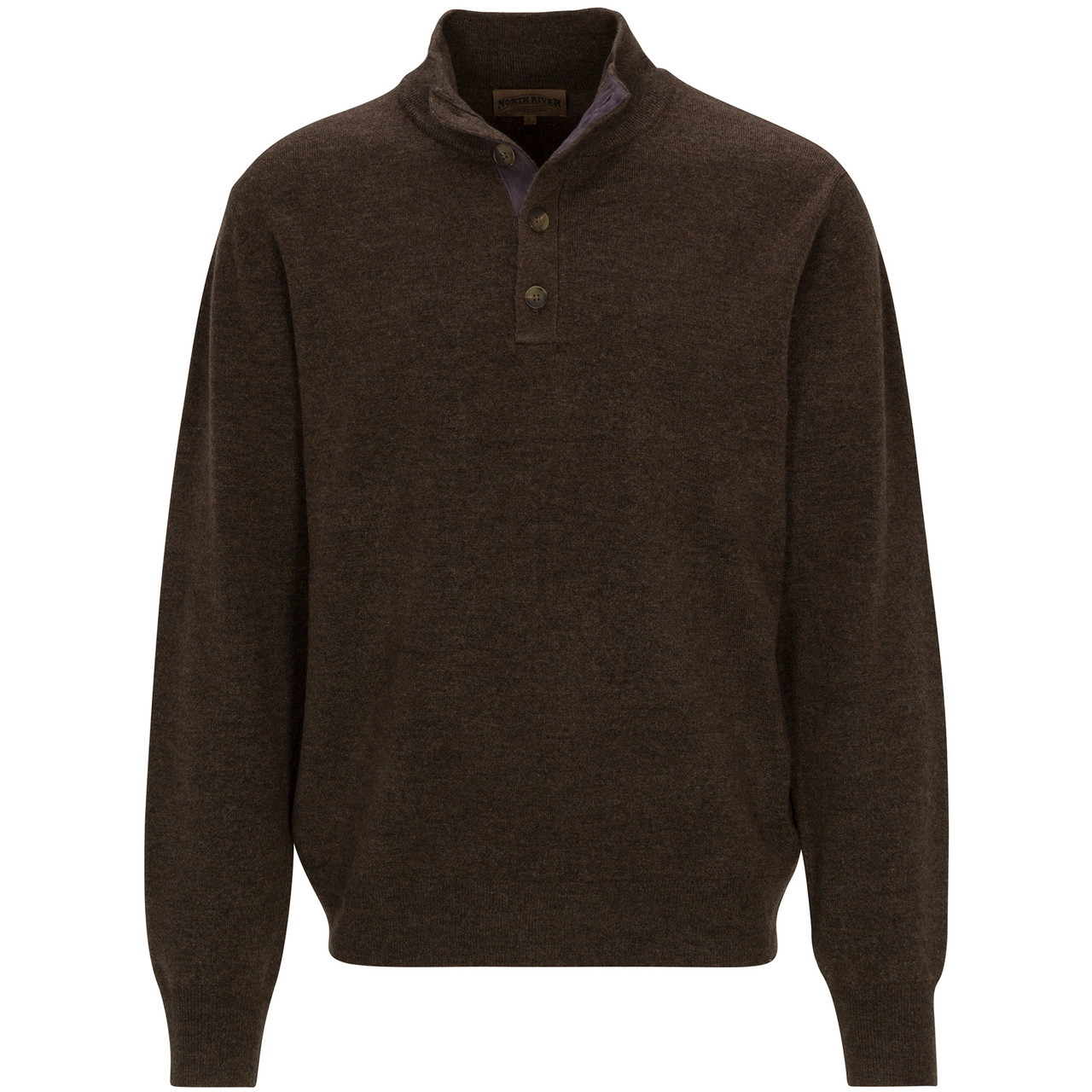 Four Button Placket Mock Sweater-Brown - Chesapeake Bay Outfitters